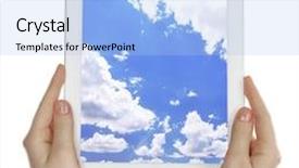  Presentation with cloud computing - PPT theme having hands holding tablet pc with sky in screen cloud computing concept background and a light blue colored foreground