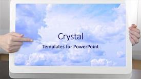  Presentation with cloud computing - Audience pleasing slide set consisting of hands holding tablet pc with sky in screen cloud computing concept backdrop and a sky blue colored foreground