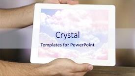  Presentation with cloud computing - Audience pleasing presentation design consisting of hands holding tablet pc with sky in screen cloud computing concept backdrop and a sky blue colored foreground