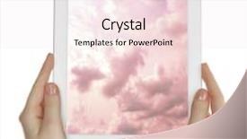  Presentation with cloud computing - Colorful presentation theme enhanced with hands holding tablet pc with sky in screen cloud computing concept backdrop and a lemonade colored foreground