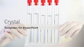  Presentation with test tubes - PPT theme enhanced with cover testing - hands holding test tubes background and a sky blue colored foreground