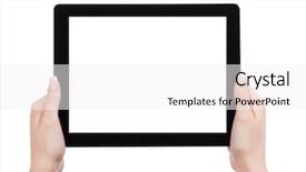  Presentation with hands holding black tablet - Audience pleasing PPT layouts consisting of hands holding the tablet computer backdrop and a white colored foreground