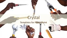  Presentation with hand tools - PPT theme with hands holding tools isolated background and a cream colored foreground
