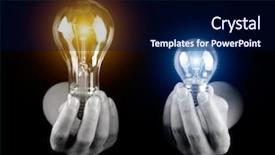  Presentation with light bulb - Cool new presentation theme with hands holding two light bulb backdrop and a navy blue colored foreground