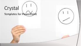  Presentation with hands holding - PPT layouts with hands holding up different smileys on grey background background and a white colored foreground