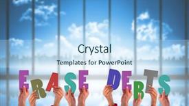  Presentation with holding hands - Beautiful PPT theme featuring hands holding up erase debts backdrop and a  colored foreground