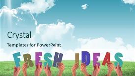  Presentation with hands holding a tree - Slide deck enhanced with hands holding up fresh ideas background and a  colored foreground