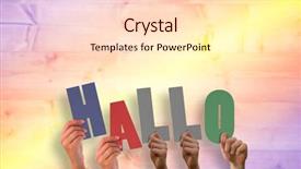  Presentation with holding hands - Presentation design enhanced with hands-holding-up-hallo-against background and a lemonade colored foreground