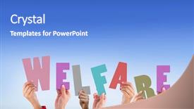  Presentation with hands holding - Slide set having hands holding up welfare background and a teal colored foreground