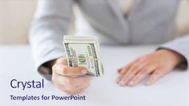  Presentation with hands saving - Theme with hands holding us dollar money background and a sky blue colored foreground