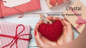  Presentation with valentines day - Beautiful PPT theme featuring hands holding valentines day heart backdrop and a coral colored foreground
