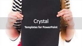  Presentation with promotions - Colorful theme enhanced with hands holding vertical blank sheet backdrop and a dark gray colored foreground