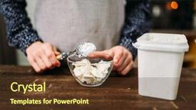  Presentation with margarine - Slide set having hands holds spoon with margarine background and a tawny brown colored foreground