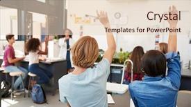  Presentation with high school - Theme with classroom volunteer - pupils raising hands background and a lemonade colored foreground