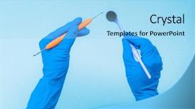  Presentation with hands holding - Cool new PPT theme with hands in blue gloves holding backdrop and a arctic colored foreground