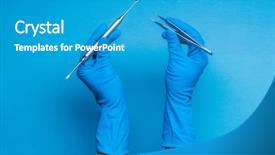  Presentation with holding hands - Amazing slide deck having hands in blue gloves holding backdrop and a teal colored foreground