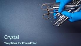  Presentation with dark blue gray - Beautiful slide set featuring hands in blue gloves holding backdrop and a ocean colored foreground