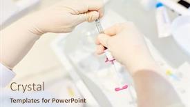  Presentation with syringe - PPT theme enhanced with hands-in-disposable-gloves-prepare background and a cream colored foreground