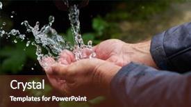  Presentation with cold water - Amazing PPT theme having hands in fresh cold potable backdrop and a  colored foreground