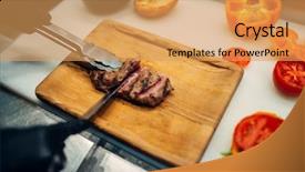  Presentation with chef - Amazing presentation theme having hands in gloves cuts juicy backdrop and a yellow colored foreground