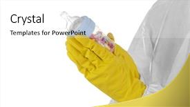  Presentation with hands holding - Beautiful PPT theme featuring hands in gloves holding feeding backdrop and a  colored foreground