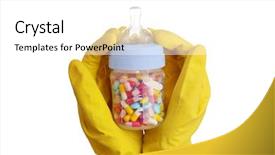  Presentation with hands holding - Colorful PPT theme enhanced with hands in gloves holding feeding backdrop and a  colored foreground