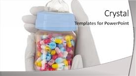  Presentation with cross and holding hands - Colorful presentation theme enhanced with hands in gloves holding feeding backdrop and a  colored foreground