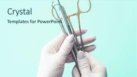  Presentation with mask nurse - Theme with hands in gloves holding medical background and a cool aqua colored foreground