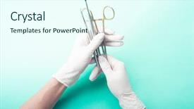  Presentation with mask nurse - Presentation theme enhanced with hands in gloves holding medical background and a cool aqua colored foreground