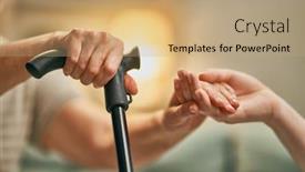  Presentation with support - Audience pleasing PPT theme consisting of hands-in-hands-support backdrop and a coral colored foreground