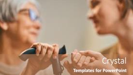  Presentation with support - Presentation theme featuring hands-in-hands-support background and a coral colored foreground