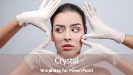  Presentation with rubber gloves - Beautiful presentation design featuring dermal fillers - hands in rubber gloves touching backdrop and a coral colored foreground