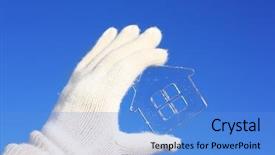  Presentation with blue crystal - Slide deck consisting of white gloves holding crystal house background and a teal colored foreground