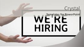  Presentation with hiring - PPT theme with hands interacting with we re hiring business text against white background background and a light gray colored foreground
