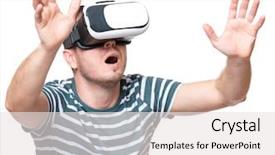  Presentation with virtual reality - Slide set featuring hands isolated on white background background and a sky blue colored foreground