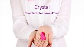  Presentation with pink ribbon hands - PPT theme having hands isolated on white background and a sky blue colored foreground