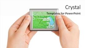  Presentation with gps - Slide set enhanced with hands isolated on white background and a white colored foreground