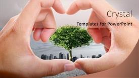  Presentation with plantillas join hands - Slide set featuring join to form a heart background and a coral colored foreground