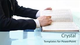  Presentation with dictionary - PPT theme featuring hands lake the book background and a cool aqua colored foreground