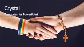  Presentation with tolerance - Audience pleasing presentation design consisting of hands lgbt and catholic community backdrop and a wine colored foreground