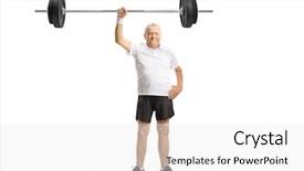  Presentation with exercise mat - Colorful presentation design enhanced with hands lifted - full length portrait backdrop and a white colored foreground