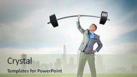  Presentation with barbell - Slide set enhanced with hands lifted - image of strong businessman lifting background and a mint green colored foreground