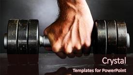  Presentation with barbell - Audience pleasing PPT layouts consisting of hands lifted - male hand is holding metal backdrop and a wine colored foreground