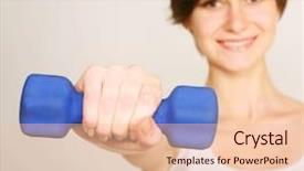  Presentation with lifting weights - Audience pleasing slide deck consisting of hands lifted - young fitness woman lifting weights backdrop and a  colored foreground