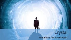  Presentation with suitcase - Beautiful theme featuring hands looking at virtual backdrop and a light blue colored foreground