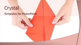  Presentation with rabbit - Amazing theme having hands making origami rabbit close up isolated on white backdrop and a coral colored foreground