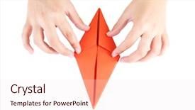  Presentation with rabbit - PPT theme having hands making origami rabbit close up isolated on white background and a sky blue colored foreground