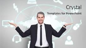  Presentation with digital technology and urbanization - Theme having hands network connected technology icon background and a  colored foreground