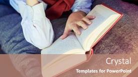  Presentation with book - Cool new slide deck with hands-of-a-boy backdrop and a coral colored foreground