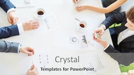  Presentation with statistics - PPT theme featuring hands-of-a-business-team background and a white colored foreground